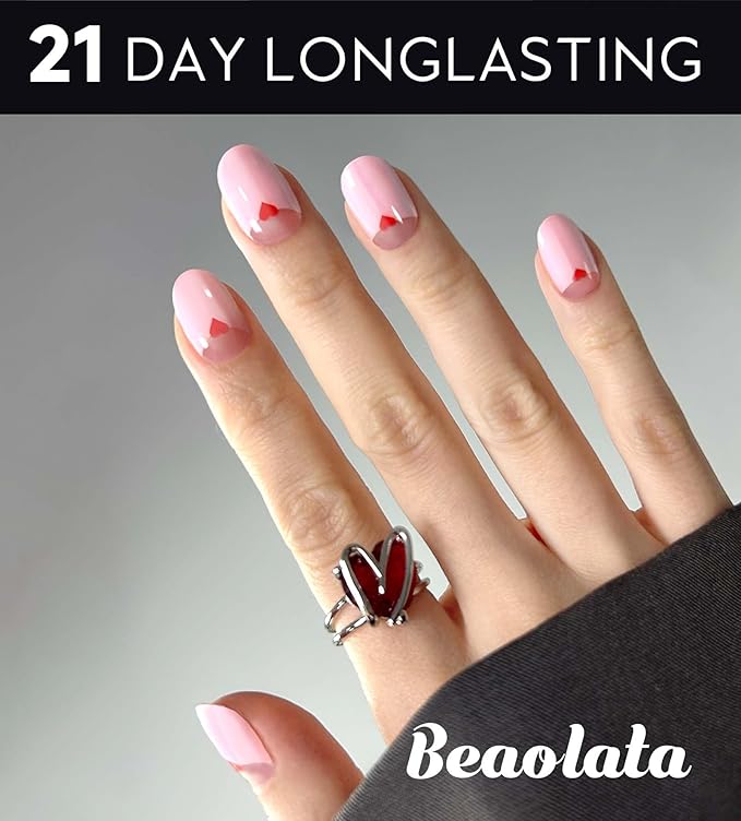 Semi Cured Gel Nail Strips - UV Light Gel Nail Stickers - 20 Long Lasting Salon Quality Wraps (Sweetheart Pink)