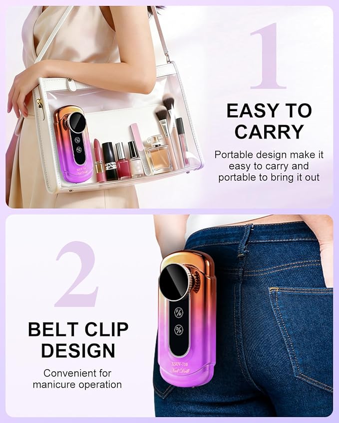 Professional Electric Nail Drill Kits 45000RPM Gradient Purple Portable Cordless 3-in-1 Nail File Machine with Rechargeable Stand and Nail Lamp for Acrylic Gel Polish Removing Home & Salon Use