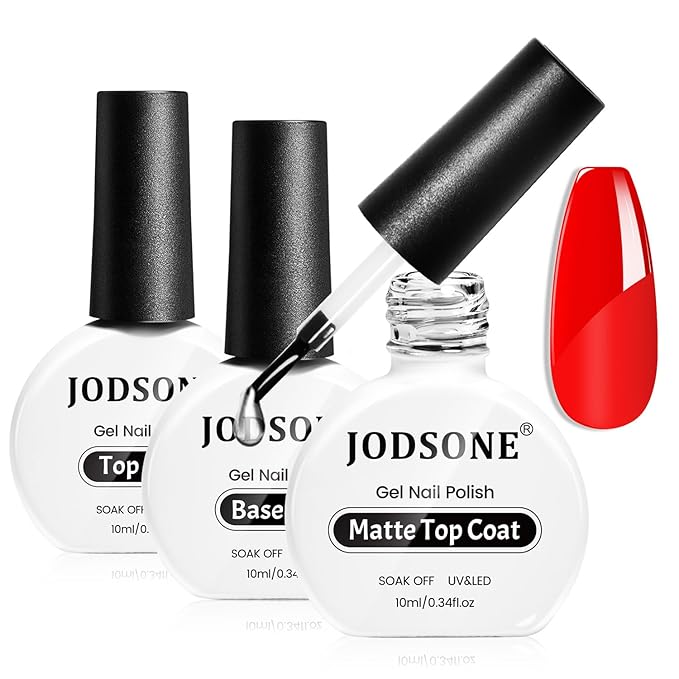 JODSONE 3Pcs Base Coat Glossy Top Coat Matte Top Coat Set Long Lasting Shine and Velvety Finish 10ml Each Salon Quality Nail Care Kit