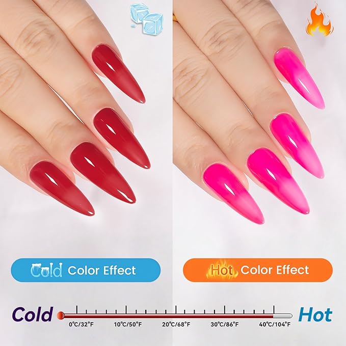 YTD Likomey Color Changing Gel Nail Polish,15ml Hot Pink To Red Mood Temperature Change Colors Ombre Thermal Salon Home Fall Winter Manicure UV Nail Varnish,WB11
