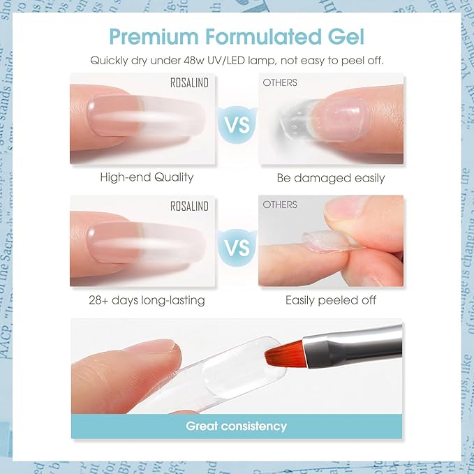 Clear Acrylic Poly Nail Gel, ROSALIND 2.7 oz Poly Extension Gel for Nail Art Decoration, Nail Thickening Extension Builder Clear Gel Easy to DIY Use at Home Need UV Lamp