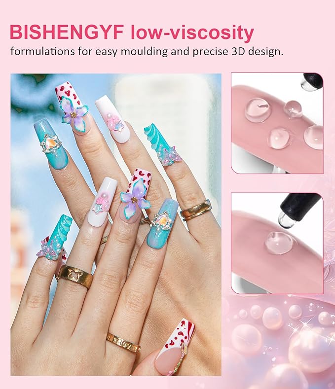 Multifunctional 15g Pearl 3D Sculpting Nail Gel,Easy Operation No Wipe Craving 5D Embossed 3D Nail Gel for Carving,Molding and Painting Nail Art Designs,Rhinestone Glue for Beginners Gems De