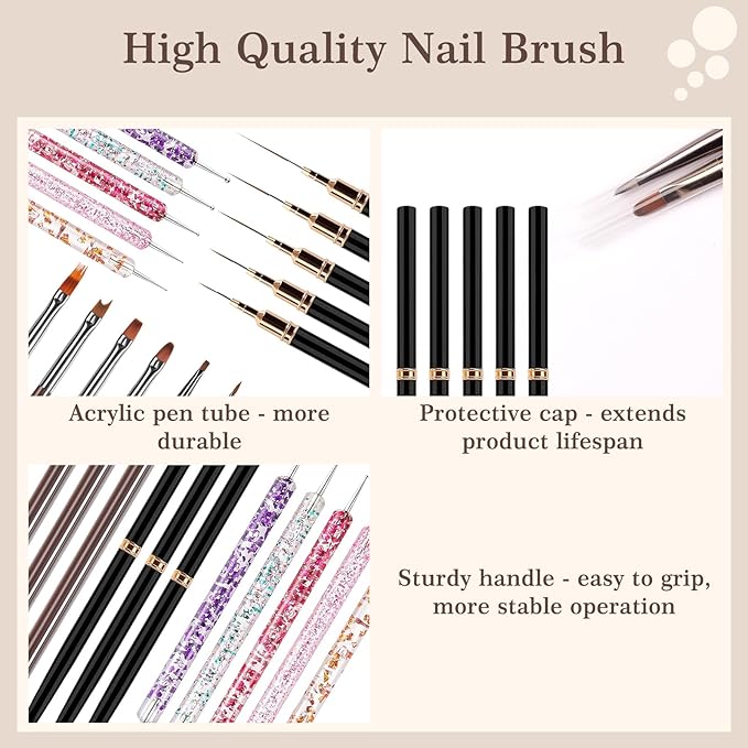 Laza 16pcs Nail Art Brushes, Dotting Tools,Nail Drawing Brush, Nail Art Liner Brushes for Long Lines,Nail Art Tool Set for Salons and Home DIY Manicure Nail Design