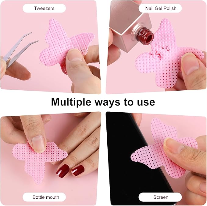 200PCS Lint Free Nail Wipes, Pink Lash Extensions Glue Cleaning Wipes, Nails Cleaning Pads Supplies,accompanied by 1 Empty Pump-Style Bottle Dispenser (Pink(200 pcs))