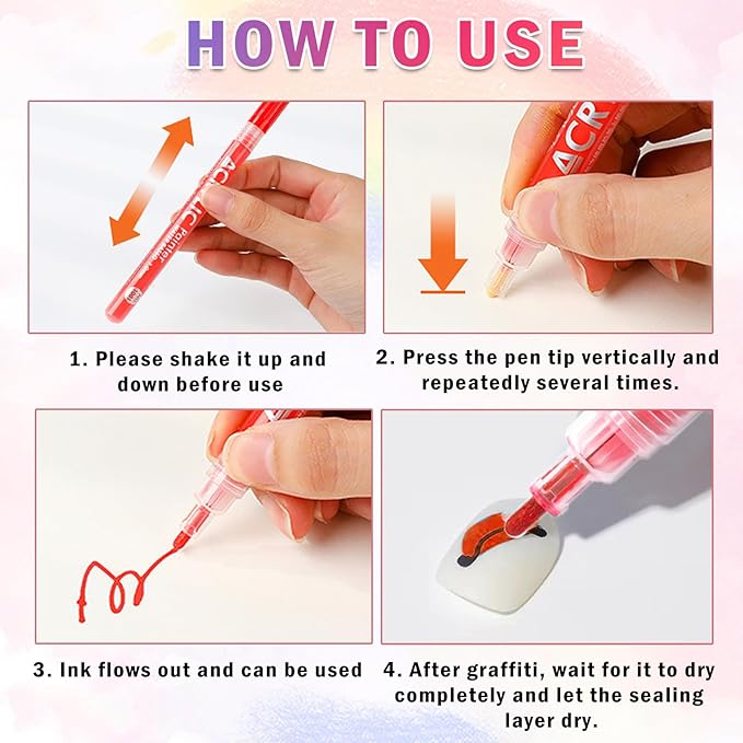48 Colors Nail Art Pens Set Nail Polish Pens Nail Art Drawing Graffiti Marker Pen Quick Dry Waterproof Nail Art Painting Pens Kit for Home DIY Nail Art Design