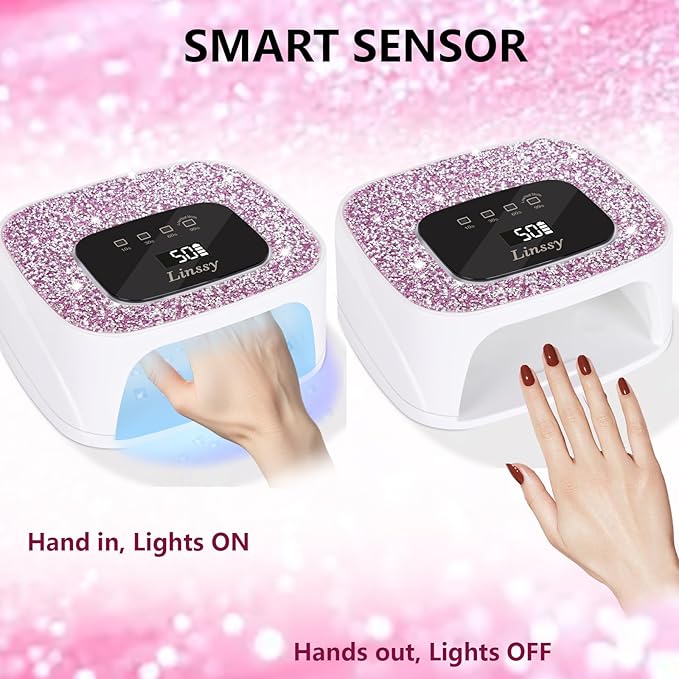 Rechargeable UV/LED Nail Lamp with Auto Sensor, Portable Cordless Gel Nail Dryer Light 4 Timings & Diamond LCD Screen, UV Light for Gel Nails at Home Salon (White)