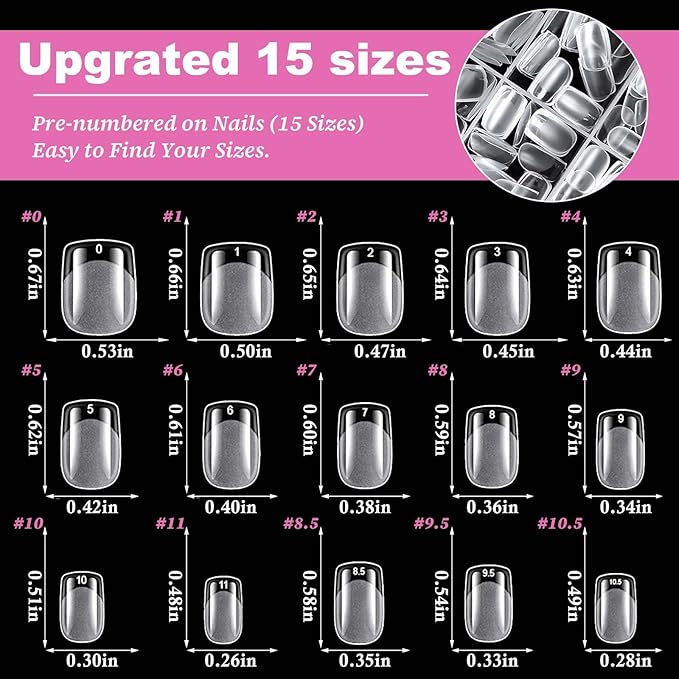 300pc Extra Short Square Gel Nail Tips Clear Fake Nail, XS Clear Press on Nails Short Square Soft Gel Nail Tips Acrylic Nails Full Cover False Nail Artificial Fingernail for Acrylic Nail Extension