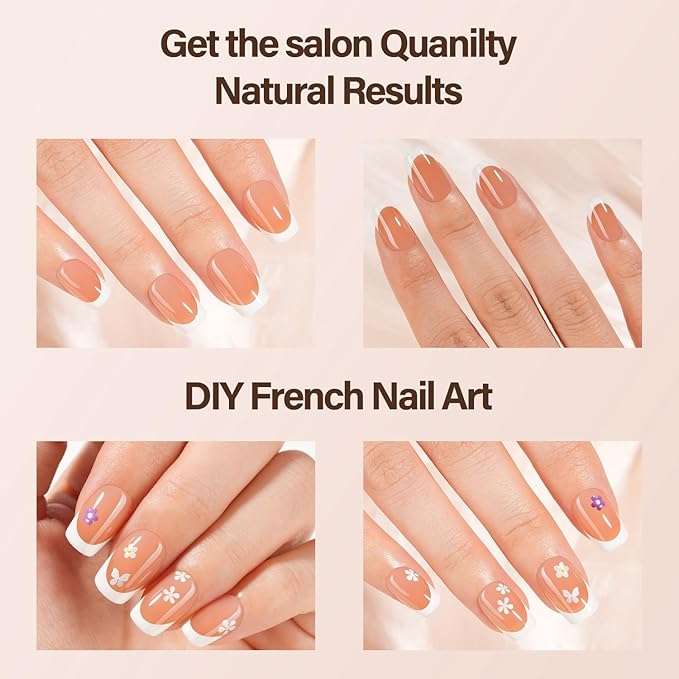 150Pcs French Gel Nail tips, Vansiho French Tip Press on Nails, Short Square Soft Gel Nails False Nail Brown, Acrylic Fake Nails for Nail Art DIY 15 Sizes