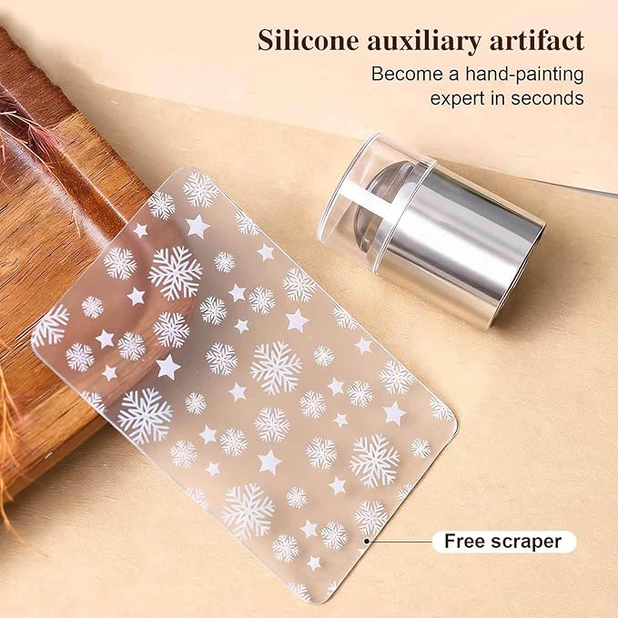 2-Piece Mini Nail Art Stamper Kit, Clear & Metallic Stampers with Scraper, for Nail Stamping & French Tips, Easy DIY Nail Design at Home, Manicure Starter Tool