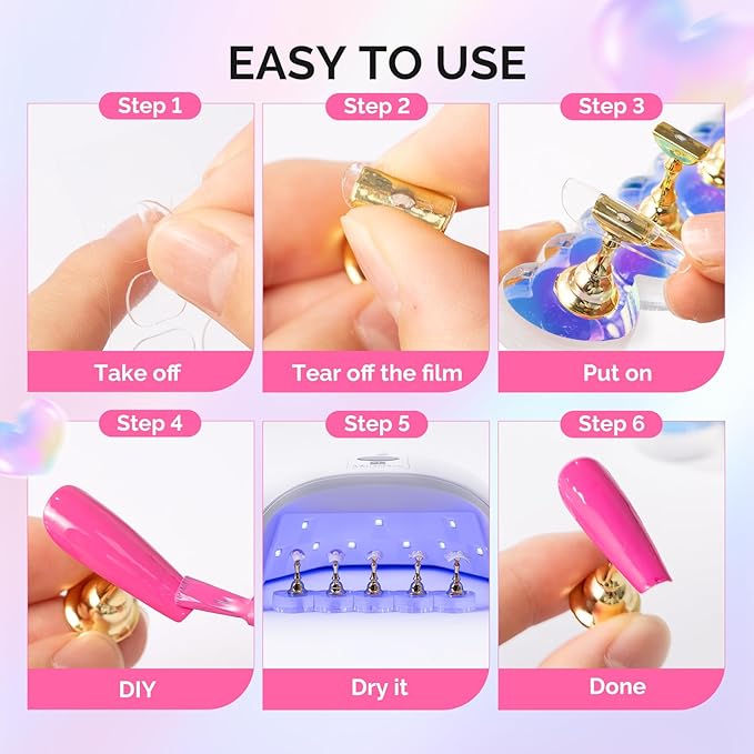 MelodySusie Nail Stand for Press Ons, 2 Sets Blue Heart Shape Acrylic Magnetic Base for Practice Display with Brush Holder and 100 Pcs Reusable Double-Sided Tape for Home DIY Salon Supplies