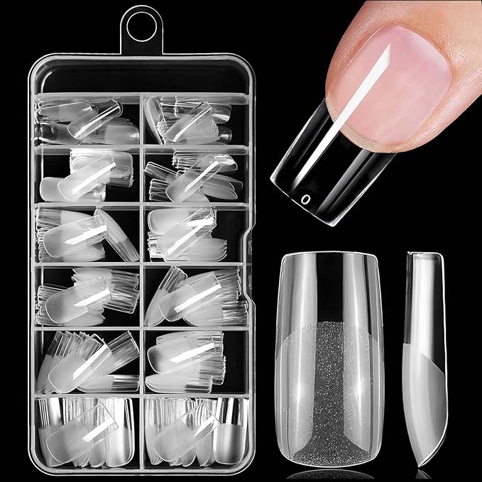 240pc Medium Gel Nail Tips Square Fake Nails Clear Press ons Nail, Medium Square Nails Tips Acrylic Nails Extension Soft Gel Nails Tip Full Cover False Nail Clear Artficial Fingernail