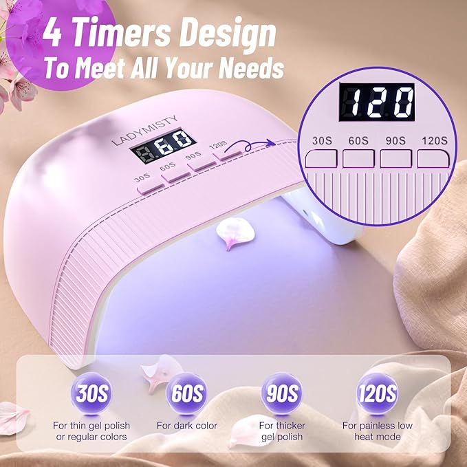 UV Nail Lamp - Fast Drying, UV Light for Gel Nails with 30 Dual Lamp Beads, 4 Timer, LCD Display, Energy Efficient LED Nail Light for Home & Salon Purple