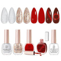 AZUREBEAUTY Red Valentine's Nail Polish Set Quick Dry Silver Glitter Cat Eye 4 Colors Natural Fingernail with Top Coat DIY Salon Home no Gel Women Gifts
