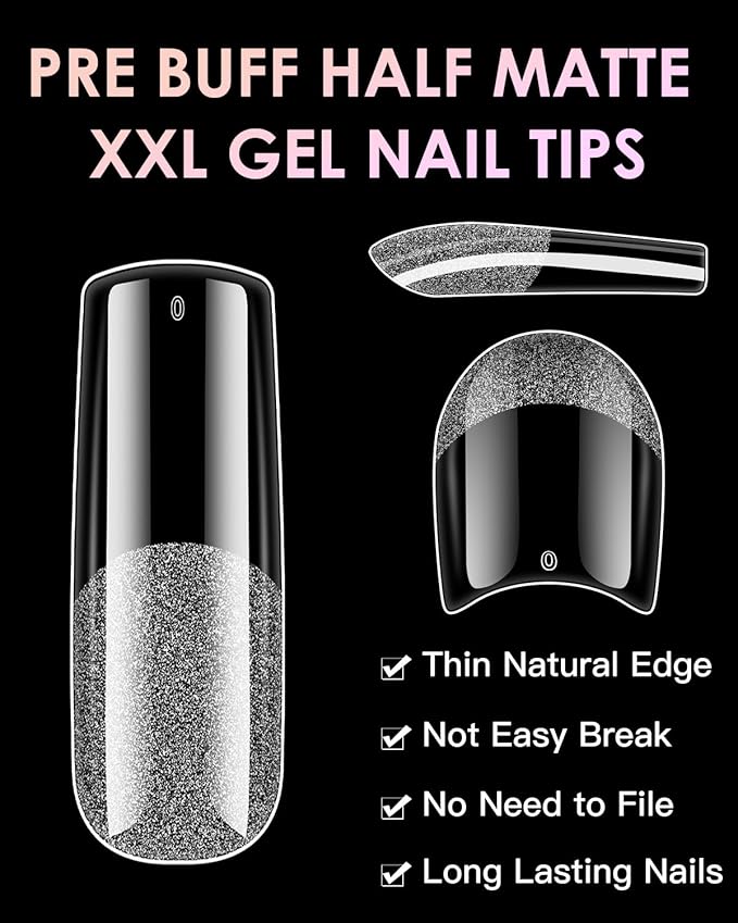XXL Square Soft Gel Nail Tips, BORNBYME 120 PCS Half Matte False Nails Tips Nail Extenison Tips Gel Nail Tips Acrylic False Nail Tips