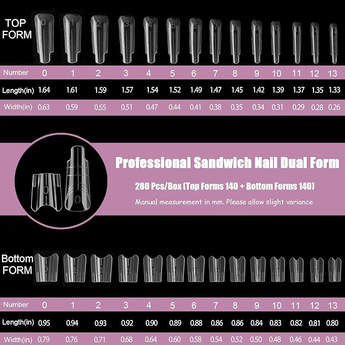 280 Pcs Original Sandwich Nails Dual Form with Guide Lines Short Coffin Nail Mold for Builder Gel Nail Extensions Art Design Salon DIY at Home