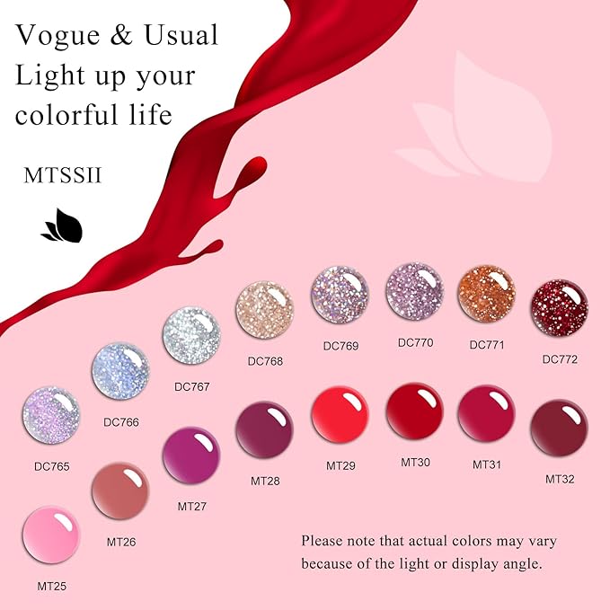MTSSII Silver Light Purple Pink Blue Orange Red Glitter Gel Nail Polish Pink Purple and Red Series Gel Nail Polish Gel Set Gel Reflection Glitter Polish Kit for DIY Nail Art Women Gifts