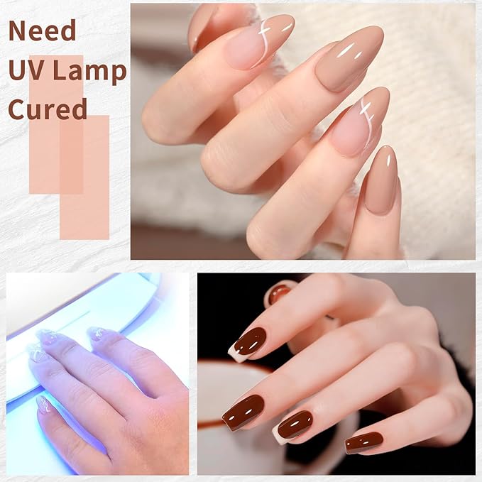 JR Gel Nail Polish 10pcs 0.4oz Nude Brown Gel Polish Color Long Lasting Soak off Gel Polish Nail Art Manicure Salon DIY Nail Gifts for Women B Set
