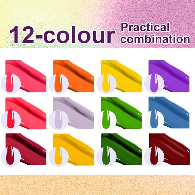 Gradient Painting Gel, 12 Ombre Gel Nail Polish with 100Pcs Nail Sponges &Tweezers for Pigmented Pat Nails Aura Nails French Manicure Soak Off UV Long-lasting Set Palette Electric Carnival