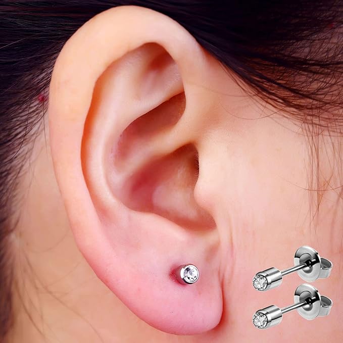 2Pcs Ear Piercing Kit Automatic and Painless Ear Nail Gun Disposable Aseptic Household Ear Piercing Gun Portable Ear Piercing Gun Group Ear Piercing Tools (3mm, Silver)
