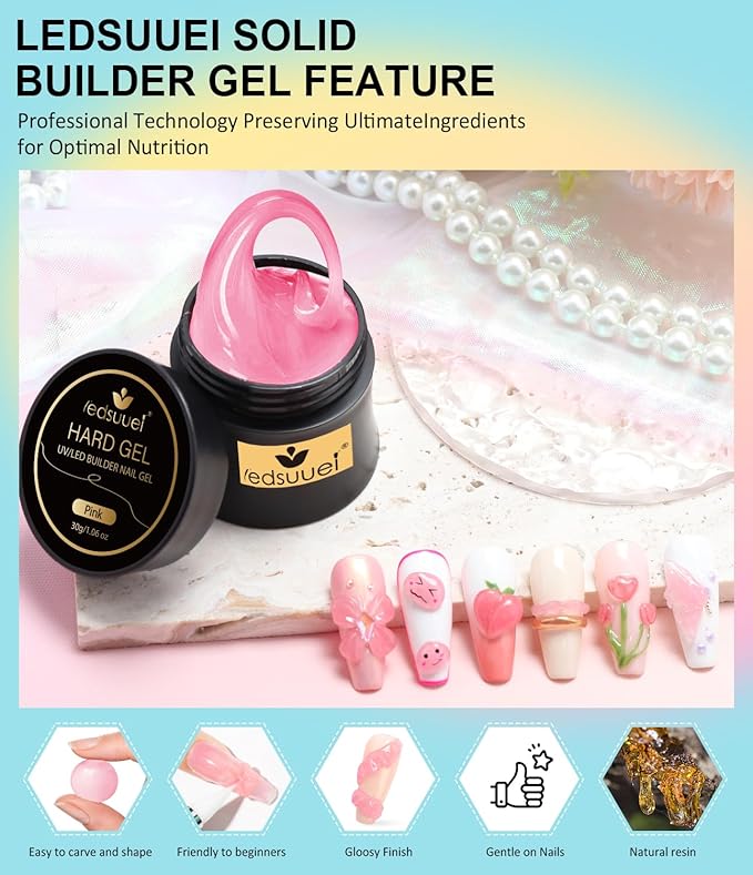 Solid Builder Gel for Nails LEDSUUEI - Pink 3D Nail Gel Sculpting Non-Sticky Hand Carving Glue Extension for Manicure Salon Home Decoration DIY 20g