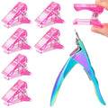 6 Pcs Poly Gel Quick Building Nail Tips Clip Pink Transparent Finger Extension UV LED Builder Nail Tips Clips with 1 Pc Acrylic Nail Tips Clipper Trimmer Cutter for Quick Building Manicure
