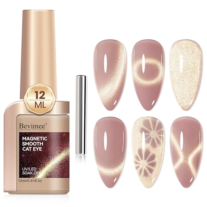 Cat Eye Nail Polish, Magnetic Gel Polish Dusty Pink Glitter Holographic Nail Polish With Magnet Shimmer Cateye Effect, UV Velvet Gel Nail Art Manicure Salon DIY Home, 12ML