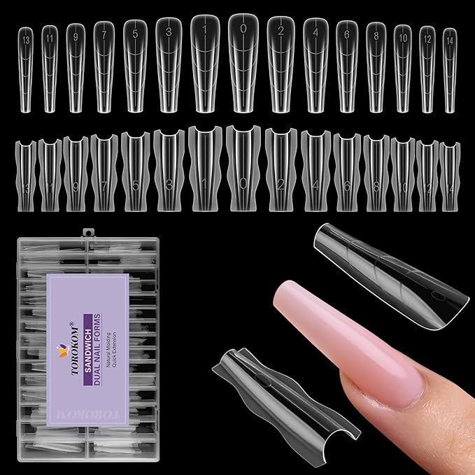 TOROKOM Sandwich Nails Dual Forms - 240Pcs Dual Forms for Builder Gel & Poly Gel 15 Sizes Trapezoidal Nail Mold for Quick Nails Extension, No Paper Forms Needed, Salon Nail Art Tools