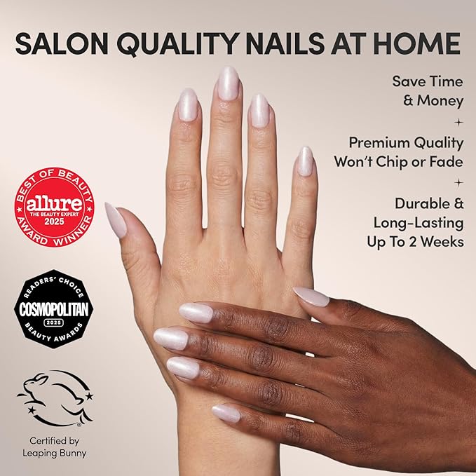 Glamnetic Press On Nails - Pure Intentions Fake Nails | Glossy, Semi-Transparent, Short Round Nails, Salon Quality | 12 Sizes - 30 Nail Kit with Glue