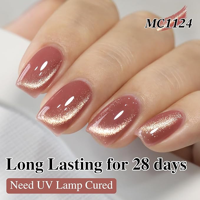 Double Rhythm 15ML Ice Glass Cat Eye Gel Polish with Magnet Holographic Glitter Shimmer Translucent Sheer Color Salon Soak Off Magnetic Nail at Home (Plum Purple-MC1124)
