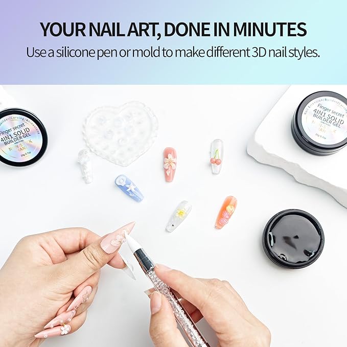 3D Gel Nail Art Kit-Green Aurora Solid Builder Gel for Nails 3D Sculpting Carving Building Modeling Hard Extension for Beginner DIY Salon at Home Cured Needed