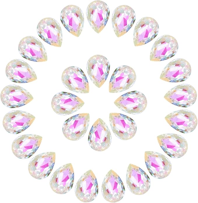 MECCANIXITY 48 Pcs 3D Teardrop Rhinestones Diamond Nail Charm Crystal Pointback K9 Glass Rhinestones Crystal Gems for Jewelry Making, Craft, 10x14mm, AB Transparent