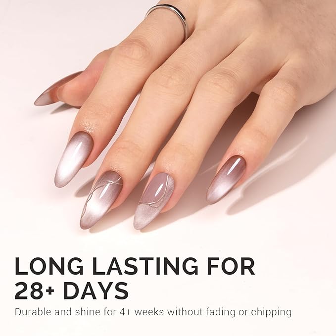 MelodySusie Glass Cat Eye Gel Nail Polish, Nude Pink Glitter Holographic Magnetic Nail Polish with Magnet, 0.5 Fl Oz UV Nail Polish for Nail Art Manicure Salon DIY at Home B5401