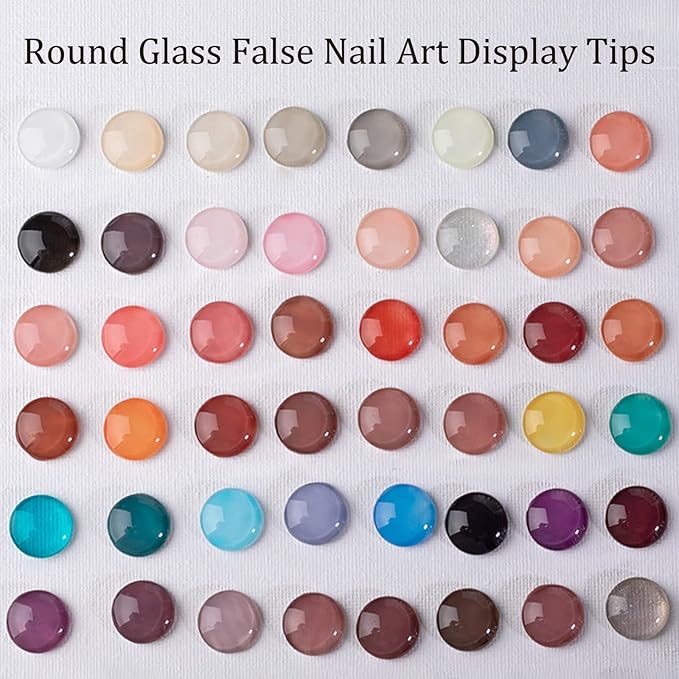 100 Pcs Round Glass False Nail Art Display Tips Transparent False Nail Tips for Nail Color Display with 100 Pcs Round Nail Crystal Double-Sided Adhesive