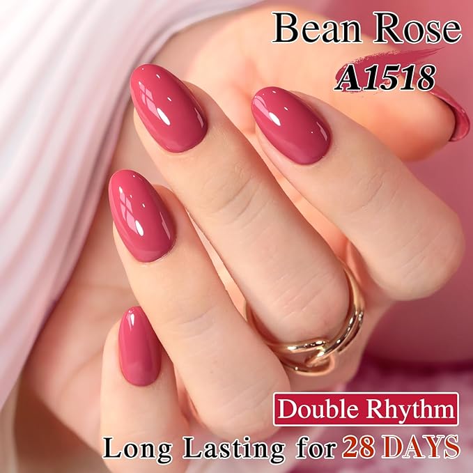 Double Rhythm 0.5 Oz Gel Nail Polish Neutral Natural Same Color Same Bottle Translucent Light Milky Pastel 15ML Manicure French Design Art DIY at Home (Bean Rose-A1518)