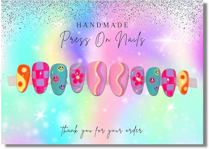 Lashicorn Handmade Press On Nails Display Card | 5x7” 30 pk w/Application Aftercare Instructions - Inserts Add To A Holographic Bags & Can Use With Double Sided Tape