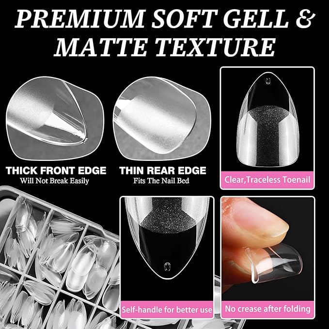 AddFavor Short Stiletto Gel Nail Tips, 240pcs Acrylic Nail Tips Full Cover Clear Press on Nails False Tips for Nail Extension, 12 Sizes Short Fake Nails