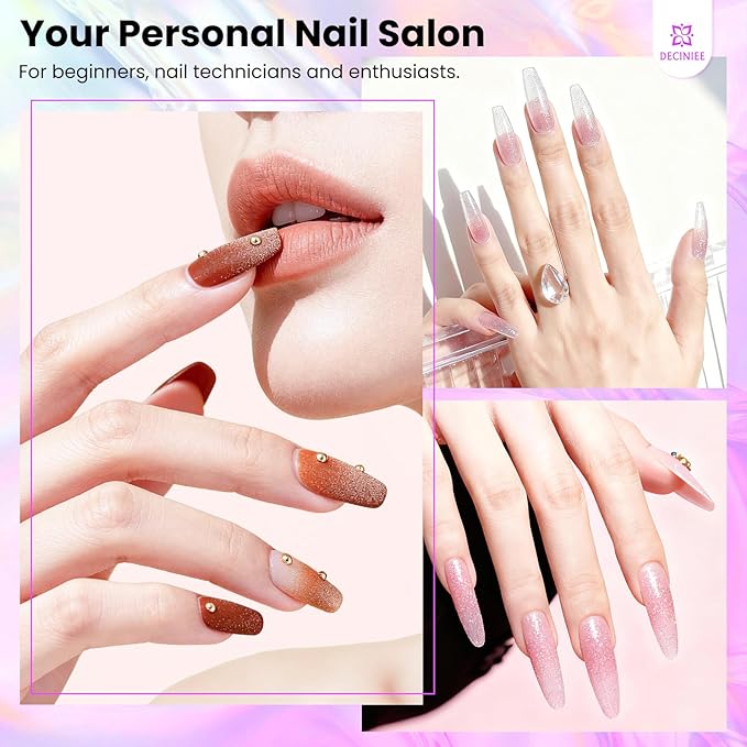 Nail Kit for Beginners with Everything: Professional Nail Kit Acrylic Set with Practice Hand Drill U V Light Gel Polish in Makeup Bag Gift for Women Salon Home (Holo Pink)