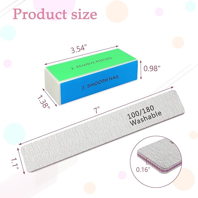 Professional Nail Files and Buffers Kit, Nail Sponge Buffer Blocks and 100/180 Grit Nail Files Set for Fingernail and Acrylic Nails