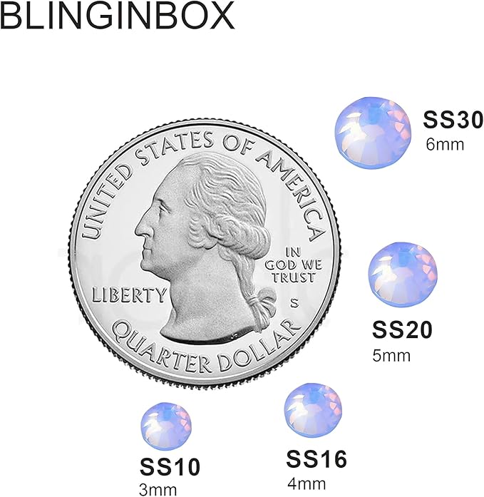 Blinginbox Flatback Rhinestones Round Gems, 288pcs Luminous Series Glass Stones Neon Gems Non Hotfix Crystal Rhinestones for Nail Charms Crafts Clothes Tumblers,Lt.Sapphire Luminous Opal,SS30.