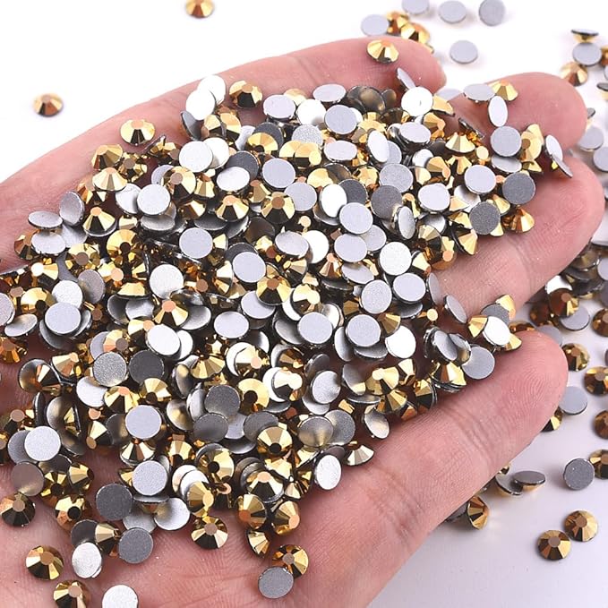Blinginbox 288 Pieces SS30/6.4-6.6mm Flat Back Crystal Rhinestones Round Gems for Nail Art,Mine Gold