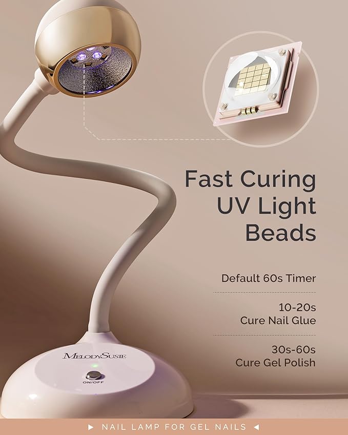 MelodySusie Gooseneck Cordless UV Nail Lamp with Adjustable Light Angle, S-Pro09M 2-in-1 Rechargeable Fast Curing Nail Dryer Cures All Gels, Especially Rhinestone Glue & Liner Gel Polish
