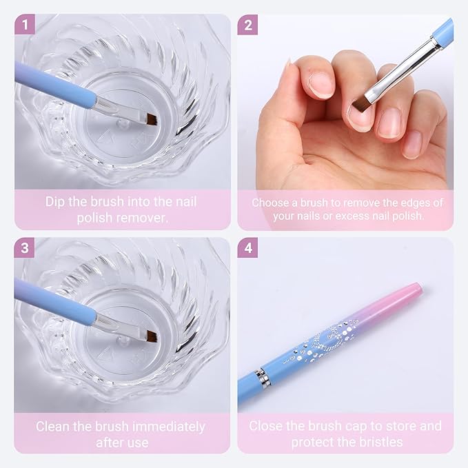 4PCS Nail Art Clean up Brush, Painting Brushes for Nail Polish Removers Brush Cleaning Nails Polish with Round & Angled Head Brushes Manicure Tools for Painting Design Nailes Mistake Cleaning