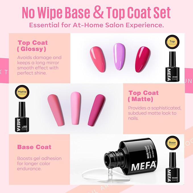 MEFA 32 Colors Gel Nail Polish Kit with U V Light, 54 Pcs Nude Pink Popular Gel Nail Polish Starters Set with Matte/Glossy Base Top Coat Essential Manicure Tools Nails Art Decorations Salon DIY Gifts