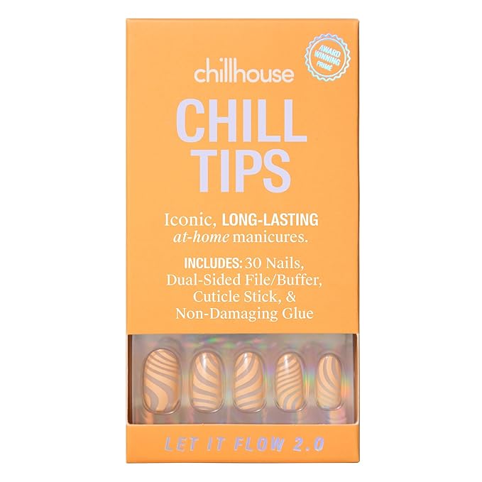 Chillhouse - Chill Tips, Press on Nails Kit - Let It Flow 2.0 (Oval) - 24 Nail Shapes & Sizes - Up to 2 Weeks of Wear - Customizable Fit - Reusable - Latina Founded & Women Owned - Beauty & Self Care
