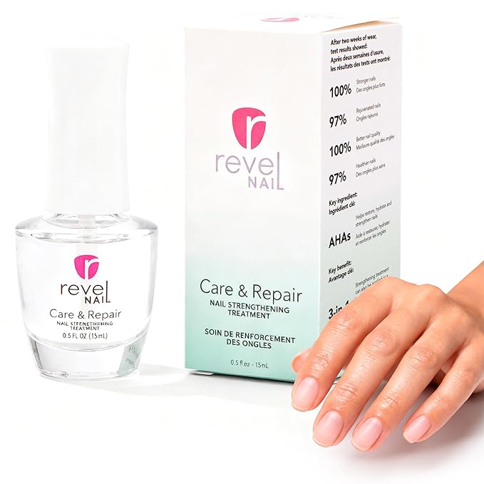 Revel Nail Care & Repair Strengthener, Clear Formula with AHA, Calcium & Vitamin E for Weak, Brittle or Peeling, Made in USA