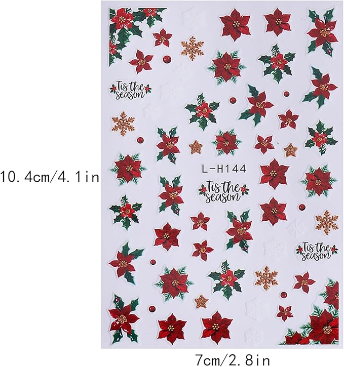 8Pcs Christmas Nail Art Stickers Decals Snowman Christmas Tree Snowflake Nail Design Stickers Winter Xmas Nail Art Supplies Cute Santa Claus Nail Decals for Women Holiday DIY Manicure Decor