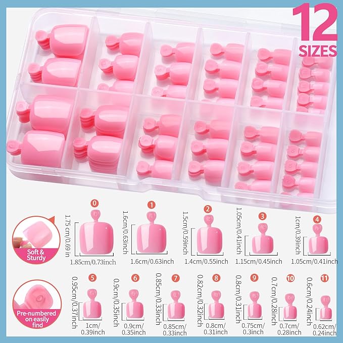Teenitor Press on Toenails for Women with Glue, 120cps Sakura Pink Toe Nail Press ons Fake Toe Nails Tips, Toe Press on Nails Short Square Toenail Press Ons, Acrylic Toe Nail Kit