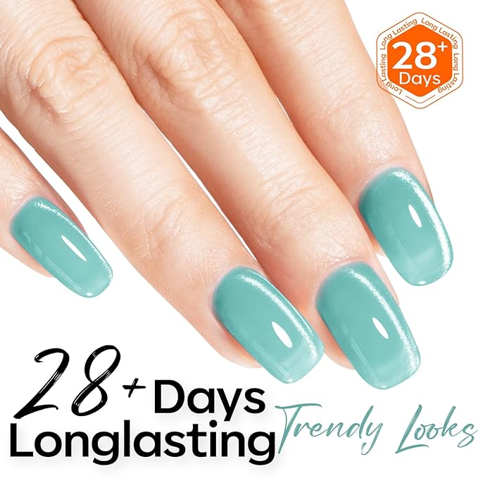 modelones Green Cat Eye Gel Nail Polish Blue Turquoise Gel Polish Jelly Glass with Magnet Holographic Glitter Shimmer Translucent Sheer Color Magnetic Nail Polish 15 ML