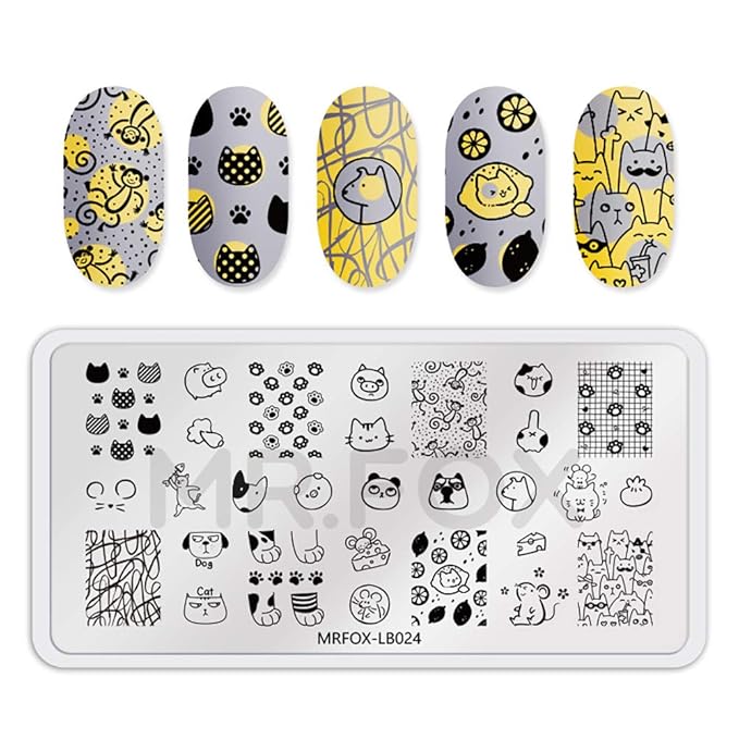 MR.FOX 5 pcs Nail Printing Board Set a Variety of cat Claws Kittens Puppies Unicorns and Other Patterns Art DIY Stamping templates