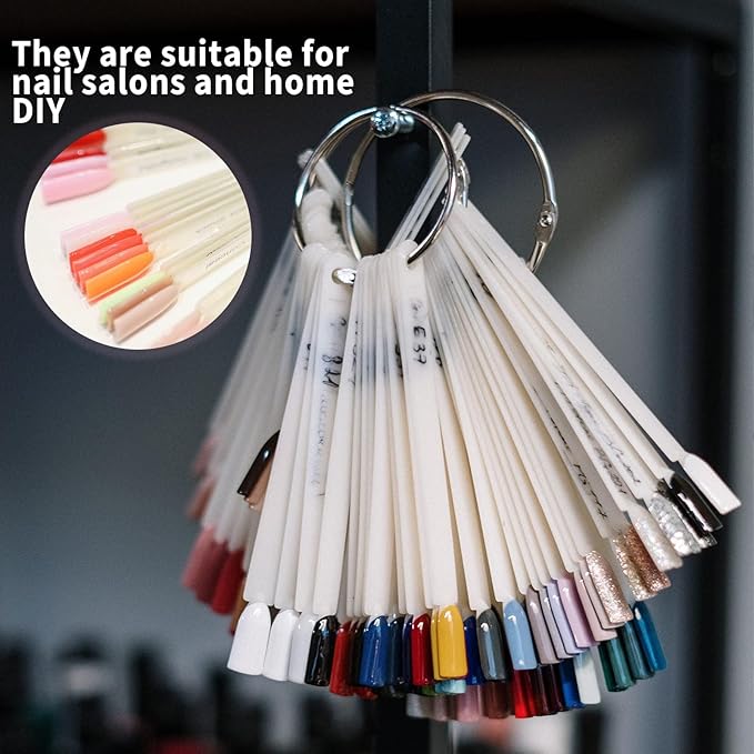 300 Pcs Nail Swatch Sticks with Ring, Nail Sample Swatches for Gel Polish Color Display, Nail Salon, Home DIY Accessories (50 pcs/string)